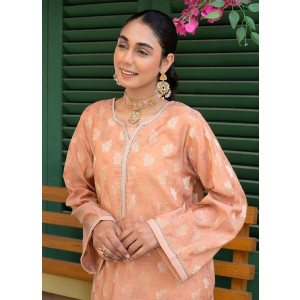 Ahlam Golden Peach Jackard Suit 2-Piece