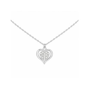 EvaEsh Heart Zircon Necklace Earrings Jewelry Set Silver