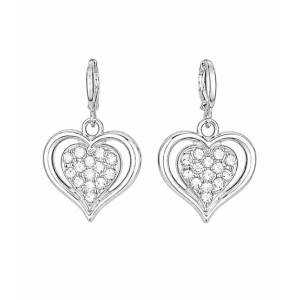 EvaEsh Heart Zircon Necklace Earrings Jewelry Set Silver
