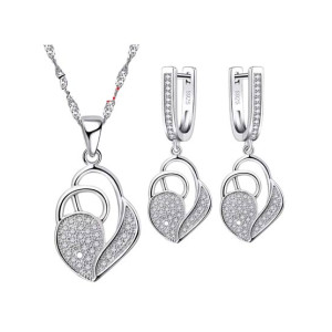 EvaEsh Heart Shaped Stamped Jewelry Set Silver