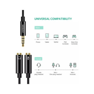 Ugreen 3.5mm Audio Jack Headset Splitter - Black (AMT-9041)