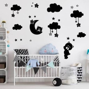 Cartoon Cute Stars Moon Bear Clouds Wall Sticker
