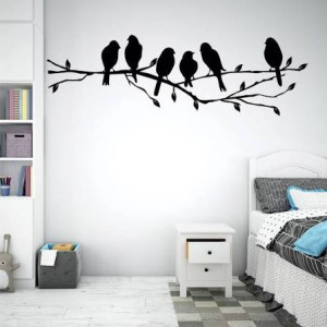 New Black Birds on the Tree Branch Wall Sticker