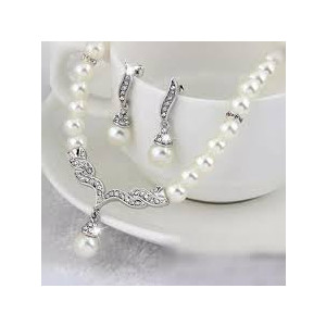 SS Mart Creative Necklace & Earrings Wedding Pearl Jewelry Set - Silver