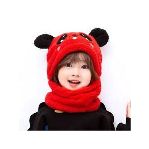 SS Mart Winter Children Hat Plus Fleece Kids Wool Caps - Red