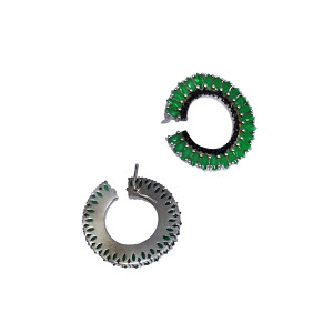 Zed Eye Silver Scrolls Earrings For Women Green (ISE105)