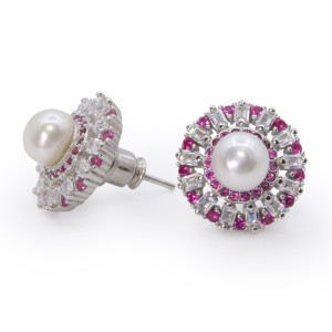 Zed Eye Floral Fountain Earrings For Women Pink (ISE127B)