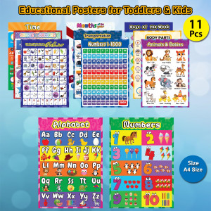 Artisticvalley Educational Preschool Poster Learning Charts - Pack of 12