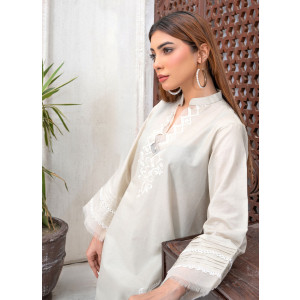 Ahlam Ivory Lace Cotton Suit 2-Piece