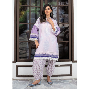 Ahlam Lavender Lattice Embroidered Chiffon Set 3-piece