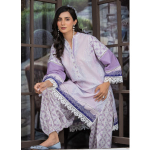 Ahlam Lavender Lattice Embroidered Chiffon Set 3-piece