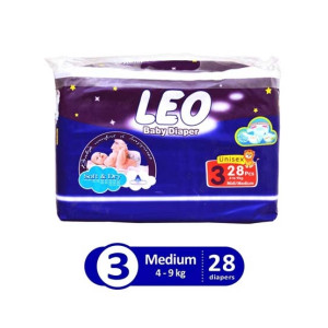 Leo Blue Baby Diaper Regular Medium 4-9 KG Pack Of 28