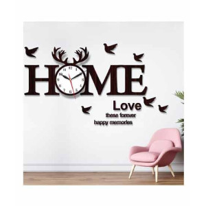 LookNBuy 3DHOME WRITTEN Wooden Wall Clock (0016)