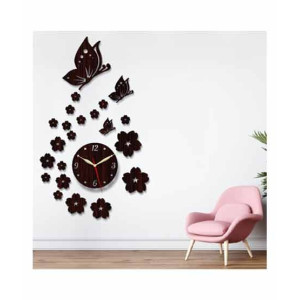 LookNBuy Flying Butterflies 3D Wooden Wall Clock (0017)