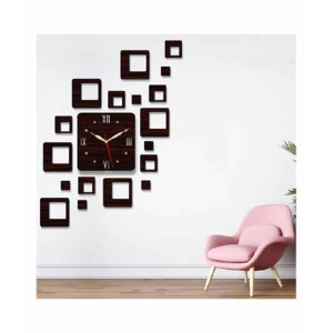 LookNBuy Flying Squares 3D Wooden Wall Clock (0019)