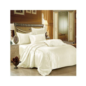 Maguari Silk Satin Spread Double Bed Sheet Off White