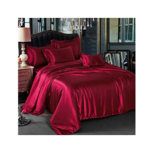 Maguari Silk Satin Spread Double Bed Sheet Maroon