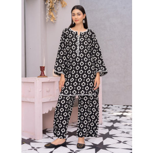 Ahlam Monochrome Mosaic Printed Linen kurta Set 2-piece