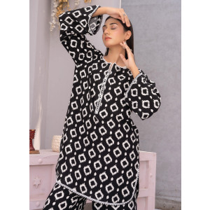Ahlam Monochrome Mosaic Printed Linen kurta Set 2-piece