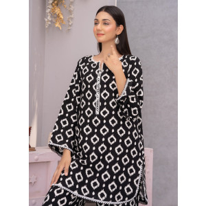 Ahlam Monochrome Mosaic Printed Linen kurta Set 2-piece