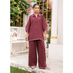 Ahlam Mulberry Merlot Cotton Set 2-piece