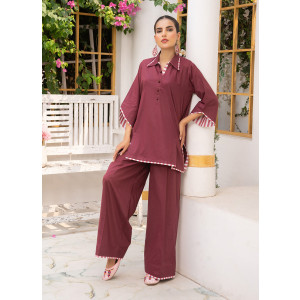 Ahlam Mulberry Merlot Cotton Set 2-piece