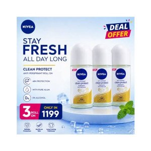 Nivea Clean Protect Anti Perspirant Roll On 50ml - Pack of 3