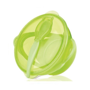 Nuby Suction Bowl With LID And Spoon Green (ID5419)