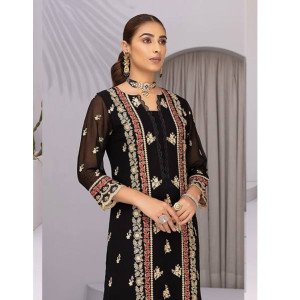 Azure Floral Fiesta Chiffon Festive Unstitched 2 Piece Suit Black (FFAZK170)