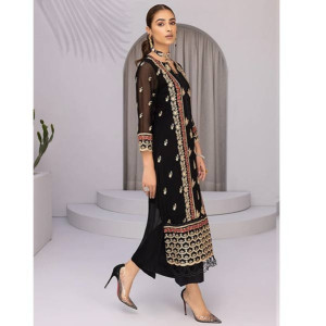 Azure Floral Fiesta Chiffon Festive Unstitched 2 Piece Suit Black (FFAZK170)