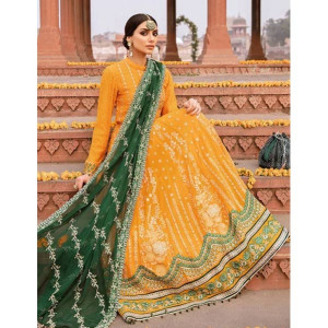 Salitex Suraj Mukhi Dastak Luxury Chiffon Unstitched 3 Piece Suit Yellow (HC-26)