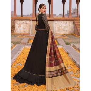 Salitex Bahaar Dastak Luxury Chiffon Unstitched 3 Piece Suit Black Multi (HC-28)