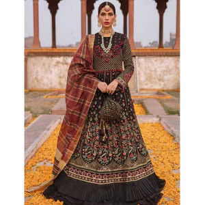 Salitex Bahaar Dastak Luxury Chiffon Unstitched 3 Piece Suit Black Multi (HC-28)