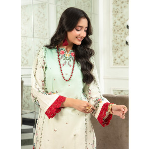 Ahlam Olive Green & Skin Tone Printed Lawn Kurta 1-piece