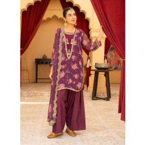 Ahlam Orchid Zardozi Embroidered Printed Silk Suit 3-piece