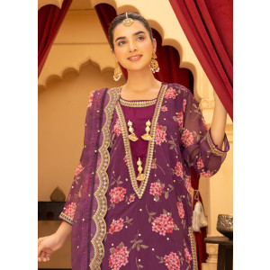 Ahlam Orchid Zardozi Embroidered Printed Silk Suit 3-piece