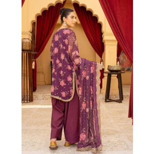 Ahlam Orchid Zardozi Embroidered Printed Silk Suit 3-piece