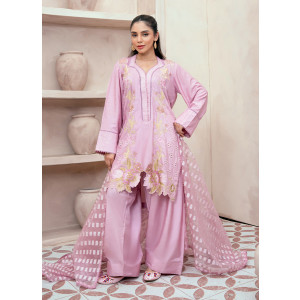 Ahlam Peachy Petals Embroidery Raw Silk Kurta 3-piece