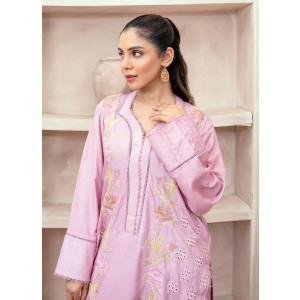 Ahlam Peachy Petals Embroidery Raw Silk Kurta 3-piece