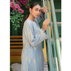 Ahlam Pearls Grey Jackard Suit 2-Piece