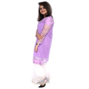 ASH Collection Net Embroidered Purple Kurti With Net Garara White