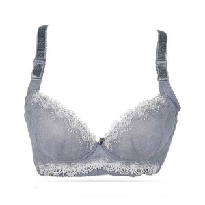 Purple Bag Fancy Lace Double Padded Silicon Wireless Pushup Bra Grey (0031)