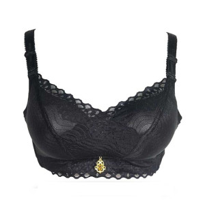 Purple Bag Net Lace Soft Double Padded Wireless Pushup Bra Black (0030)