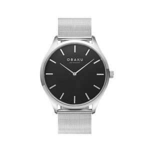 Obaku Tang Onyx Quartz Watch For Men Silver (V260GXCBMC)