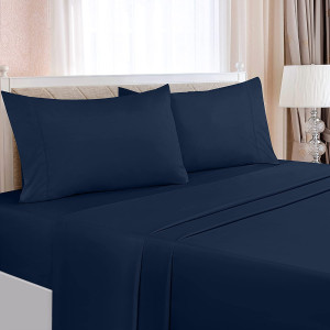 Rainbow Linen Jersey Fitted Bed Sheet King Size Navy Blue (RHP226)