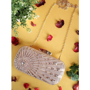 Rangoon Beads Fancy Clutch For Women Golden