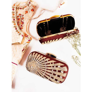 Rangoon Beads Fancy Clutch For Women Mehroon