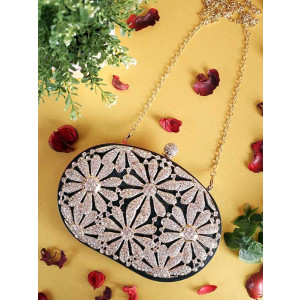 Rangoon Flower Fancy Clutch For Women Black