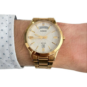 Casio Gold White Dial Masterpiece Watch For Men - (MTP-1381GD)