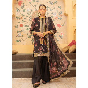 Ahlam Rozari Embroidered Printed Silk Suit 3-piece
